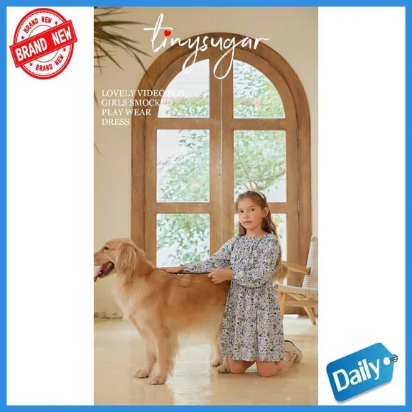 Girls Floral Smocked Waist Midi Dress with Pockets Soft Viscose